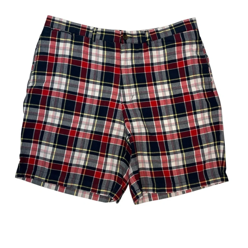 Lands’ End Men’s Plaid Shorts Size 38 Preppy Coastal‎ Madras Style 8” inseam